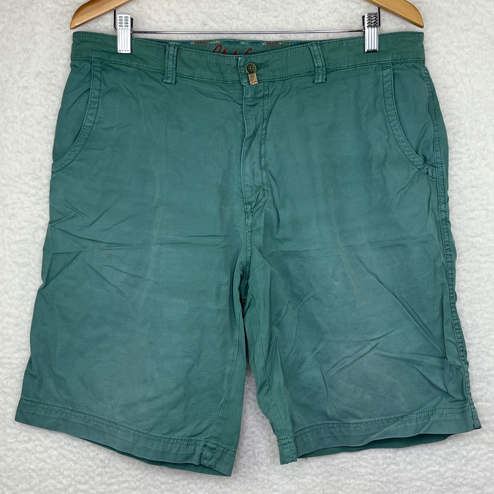 Robert Graham Mens All Day Shorts Green Cotton Flat Front Casual Size 36